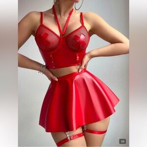 SHEIN Bold Red Mini Skirt Set